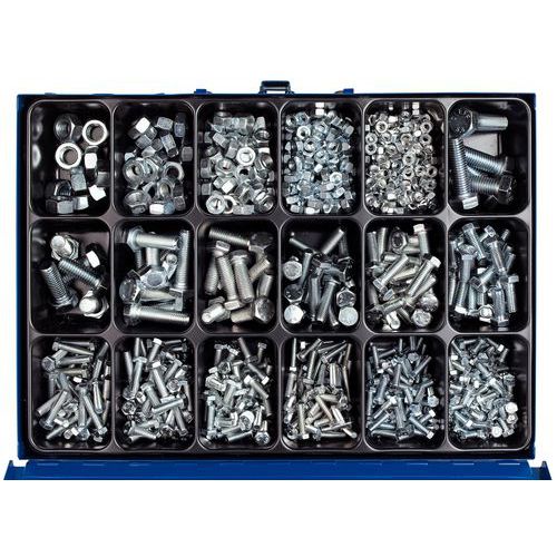 Metalen koffer met zeskantschroeven met volledige schroefdraad en zeskantmoeren - 950 stuks