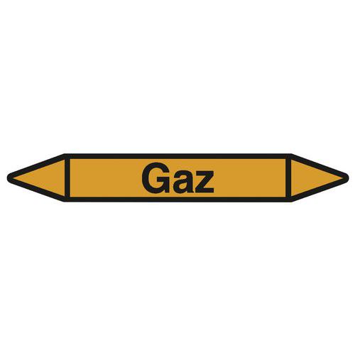 Leidingaanduiding Gas, Breedte: 250 mm, Lengte: 3300 mm, Kleur: Geel, Opdruk: Gas (B-7520), Materiaal: 25