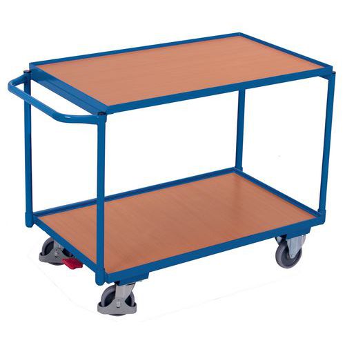 Ergonomische wagen met 2 houten plateaus - Horizontale duwbeugel - Draagvermogen 250 kg