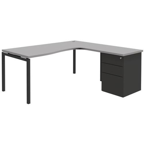 Bureau compact avec caisson - Gris clair - Open