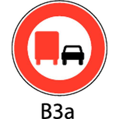 Panneau de signalisation - B3a - Interdiction aux poids lourds de dépasser tous les véhicules à moteur autres