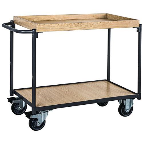 Tafelwagen hout met 2 plateaus en opstaande rand - 250 kg - Horizontale stang - Manutan