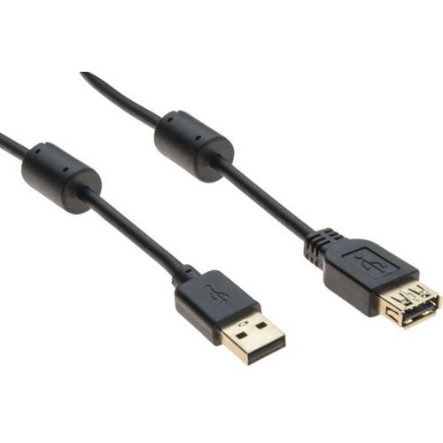 Verlengsnoer USB 2.0 A / A goud&ferrietkern zwart - 5,0 mtr.