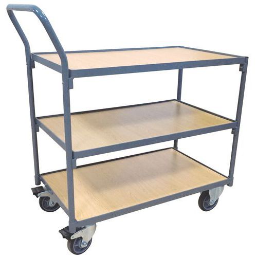 Wagen met 3 plateaus - Verticale duwbeugel - Draagvermogen 250 kg - Manutan Wagen met 3 plateaus - Verticale duwbeugel - Draagvermogen 250 kg - Manutan