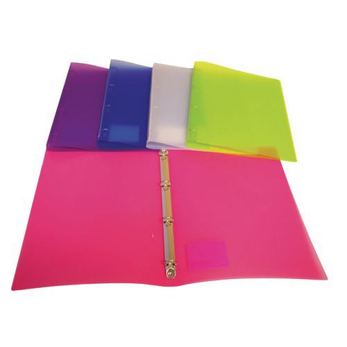 Ringmap met 4 ringen A4 - Transparant polypropyleen - Assorti kleuren - Set van 25 Ringmap met 4 ringen A4 - Transparant polypropyleen - Assorti kleuren - Set van 25