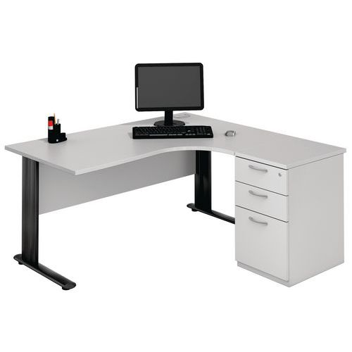 Compact bureau met C-poten - Lichtgrijs/antraciet - Manutan