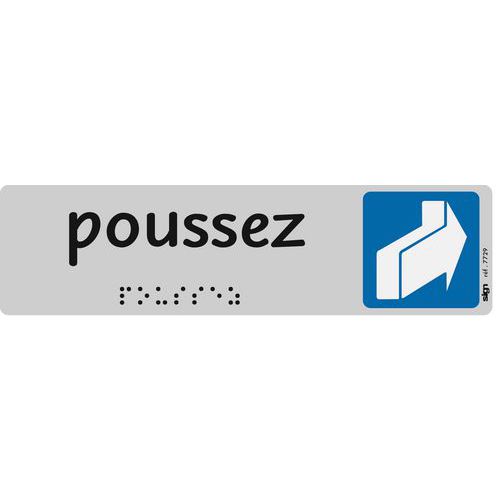 Plaque de signalisation en braille avec pictogramme 45 x 170 mm - Poussez