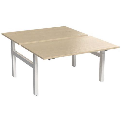 Recht, ergonomisch bureau Bench met zwengel, 2 werkplekken en H-vormig onderstel - Kelli