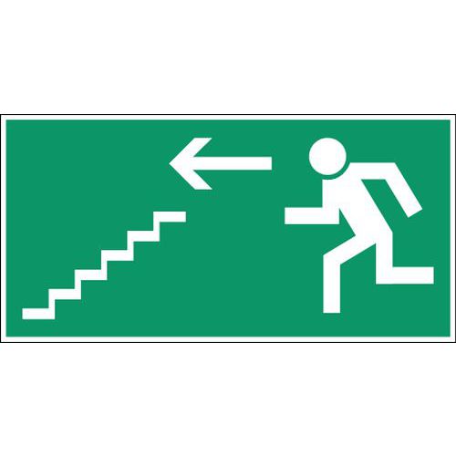 Panneau d'évacuation-secours - Vluchtweg via trap linksbeneden (Escalier de secours descente à gauche en néerl