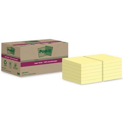 Notes Super Sticky Recyclées 47,6x47,6 mm 12 blocs jaune