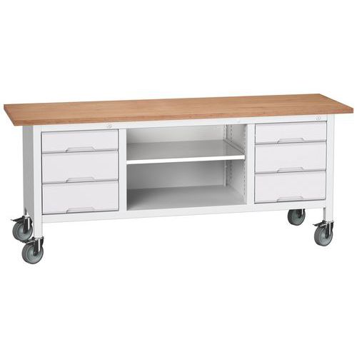 Verrijdbaar werkbank uit één stuk Verso 2000 x 600 M34, Totale hoogte: 830 mm, Aantal laden: 6