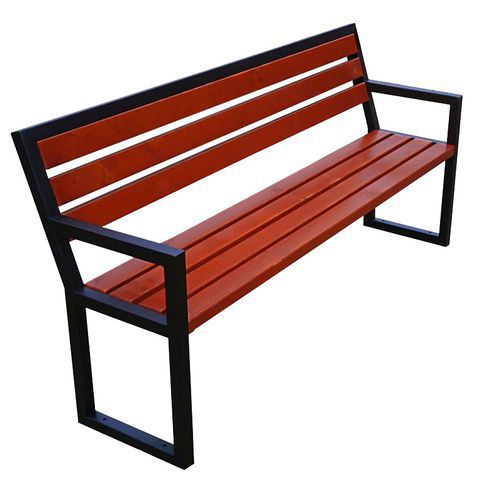 Houten bank voor buiten met rugleuning en armleuningen Houten bank voor buiten met rugleuning en armleuningen