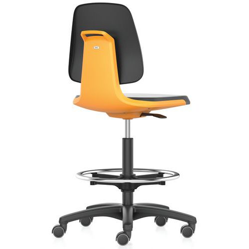 Werkplaatsstoel Labsit, zelfremmende wielen, voetensteun_Bimos