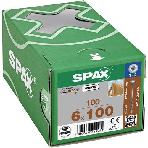 Boite de 100 vis à bois Ø 6mm à tête disque TX - Spax