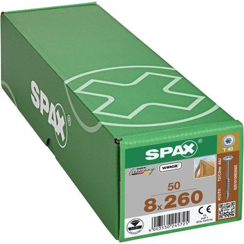 Boite de 50 vis à bois Ø 8mm à tête disque TX - Spax