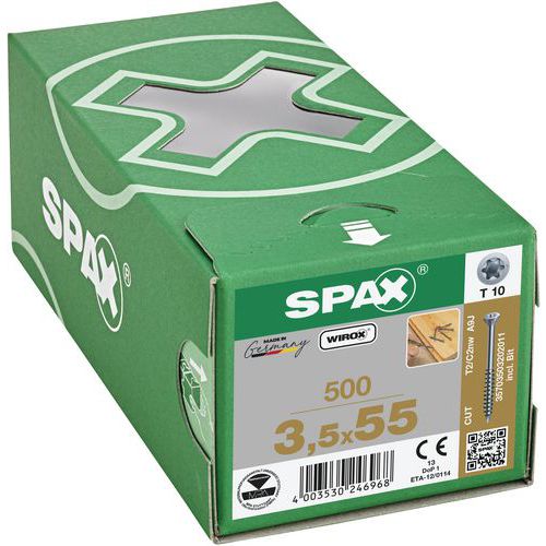 Boite de 500 vis pour plancher à tête fraisée TX Ø 3,5 mm - Spax Boite de 500 vis pour plancher à tête fraisée TX Ø 3,5 mm - Spax