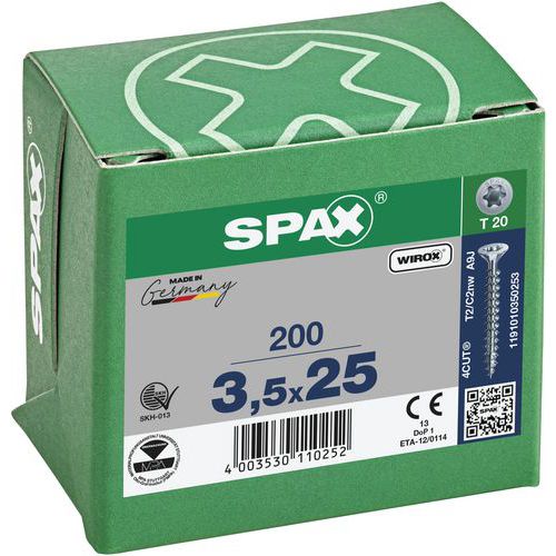 Boite de 200 vis universelles T-Star Plus à tête fraisée TX Ø - Spax