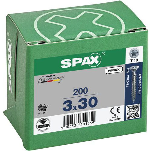 Boite de 200 vis universelles T-Star Plus à tête fraisée TX Ø - Spax