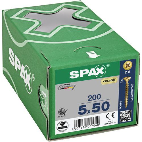 Boite de vis universelles Yellox à tête fraisée PZ Ø 3 à 5 mm - Spax