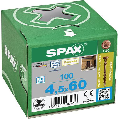 Vis façade pour fixation TX antique Ø4,5mm - Boite de 200 - Spax