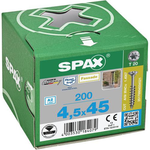 Boite de vis pour façade à tête bombée TX de Ø 4,5 à 5 mm - Spax