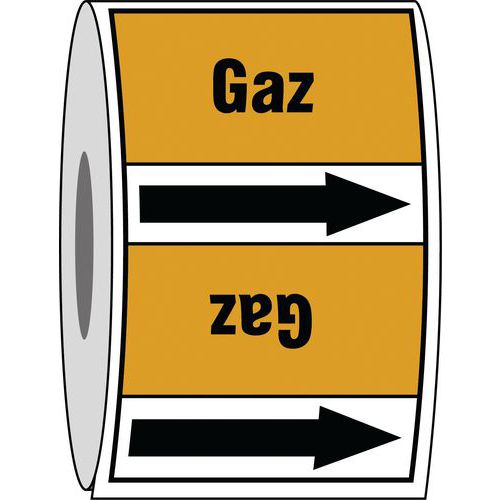 Leidingaanduiding Gas, Breedte: 127 mm, Lengte: 3300 mm, Kleur: Geel, Opdruk: Gas (B-7541), Materiaal: 111