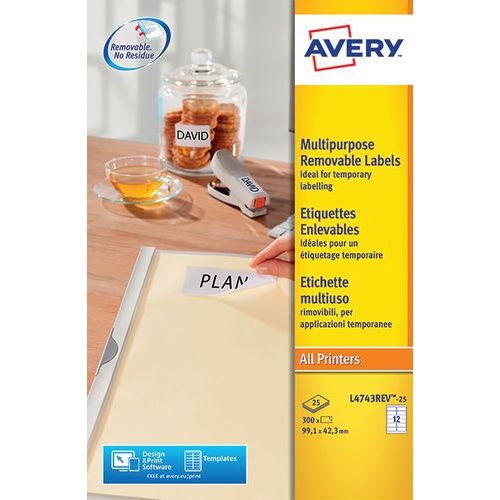 Étiquette blanche repositionnable Avery - Impression laser / jet d'encre, copieur