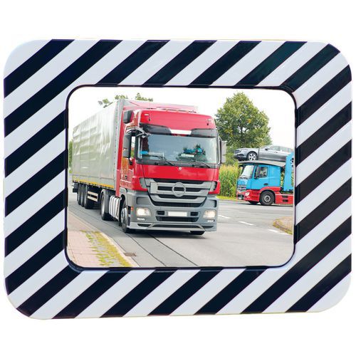 Verkeersspiegel polycarbonaat met zwart/wit frame, Bewakingsradius: 15 m, Vorm: Rechthoek