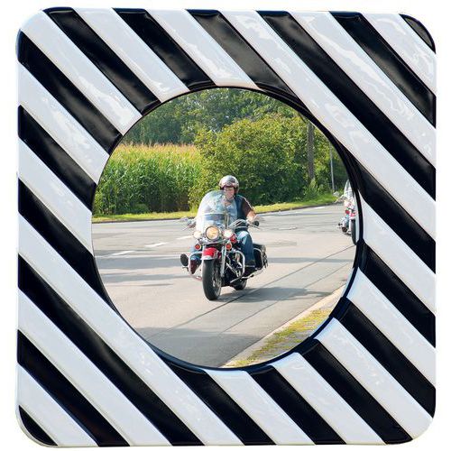 Verkeersspiegel polycarbonaat met zwart/wit frame, Bewakingsradius: 15 m, Vorm: Rond, Frame kleur: Zwart/wit
