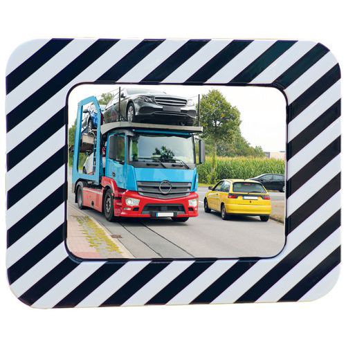 Verkeersspiegel polycarbonaat met zwart/wit frame, Bewakingsradius: 22 m, Vorm: Rechthoek
