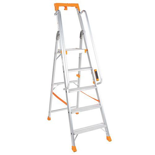 Professionele trap van aluminium met leuning, Toegangshoogte: 3.14 m, Totale hoogte: 1.745 m