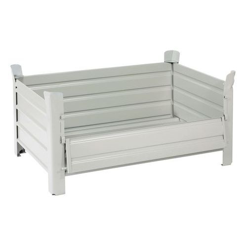 Stapelbare palletkist - dichte wand - op poten - 1 neerklapbare zijde Stapelbare palletkist - dichte wand - op poten - 1 neerklapbare zijde