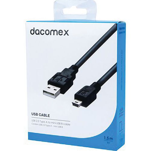 Kabel USB 2.0 Type-A - mini USB B zwart - 1,5 m DACOMEX
