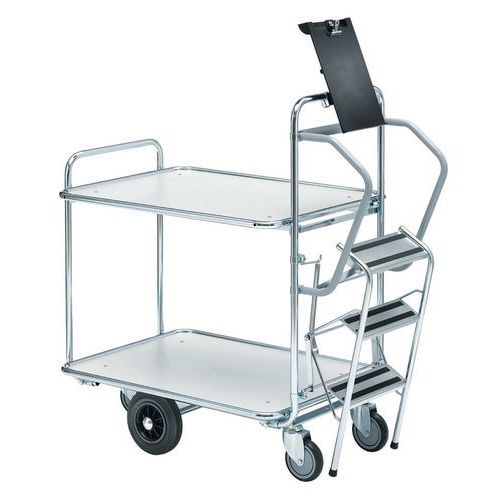 Wagen voor het voorbereiden van bestellingen met trap - 2 plateaus - draagvermogen 300 kg