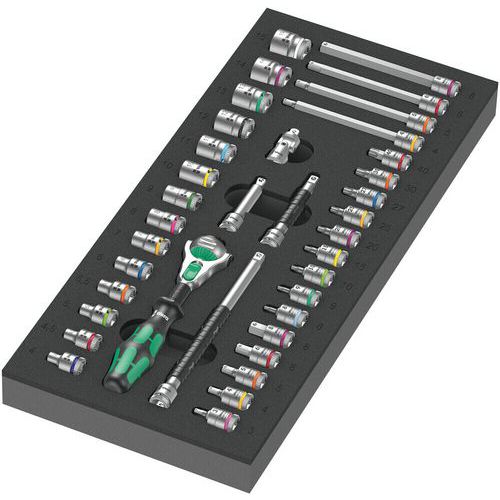 Inlay schuimrubber met ratel Zyklop 37 delig 1/4 - 9720 - Wera