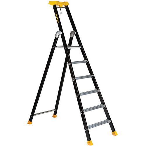 Gelakte trapladder MP, Toegangshoogte: 3.30 m, Platform hoogte: 1.32 m, Aantal treden incl. platform: 6