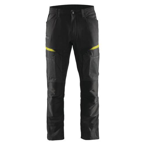 Pantalon services stretch noir/jaune fluorescent, poche A4 / tablette