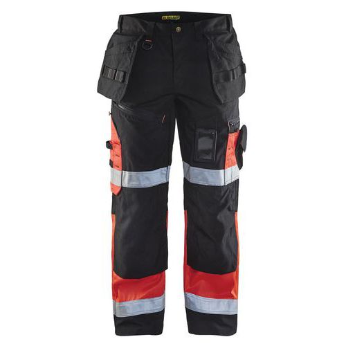Pantalon X1500 artisan haute visibilité noir/rouge fluorescent