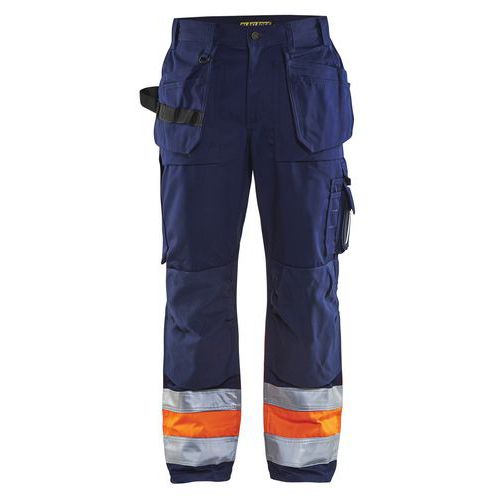 Pantalon artisan haute visibilité marine/orange fluorescent