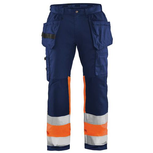 Pantalon artisan haute visibilité stretch marine/orange fluorescent