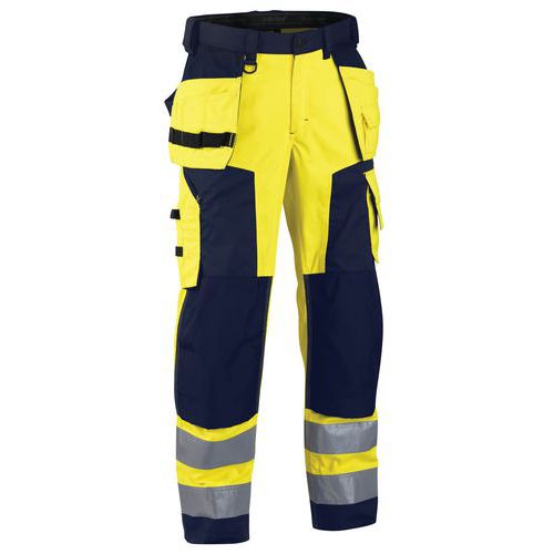 Pantalon artisan softshell haute visibilité jaune fluorescent/marine