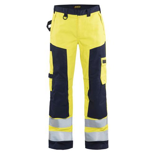 Pantalon artisan multinormes jaune fluorescent/marine