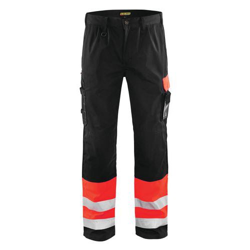 Pantalon haute visibilité rouge fluorescent/noir, poche extra large