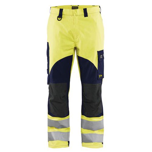 Pantalon multinormes inhérent jaune fluo/marine avec poche pour badge