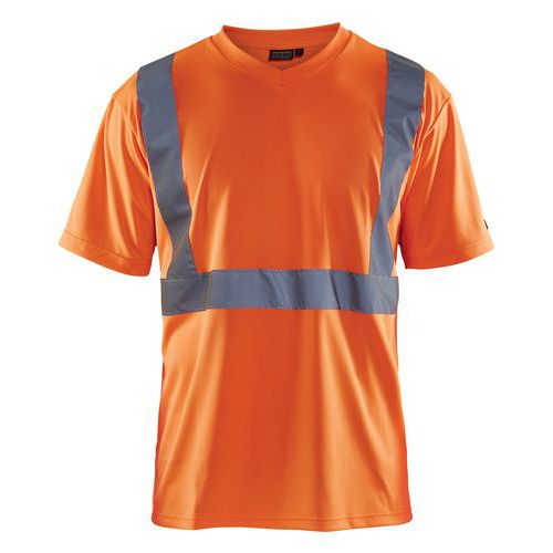 T-shirt haute visibilité col en V orange fluorescent