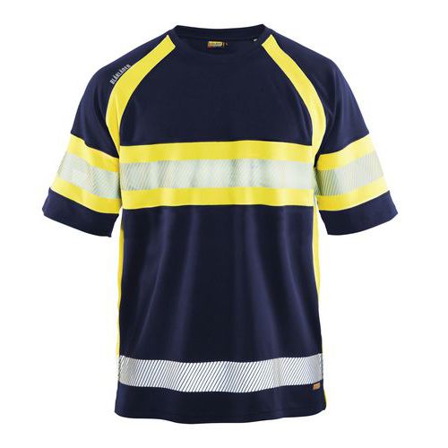 T-shirt High Vis UV 3337 - ronde hals - fluo geel/marineblauw