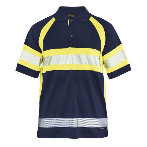 Poloshirt High Vis Klasse 1 UV 3338-knoopsluiting-marineblauw/geel