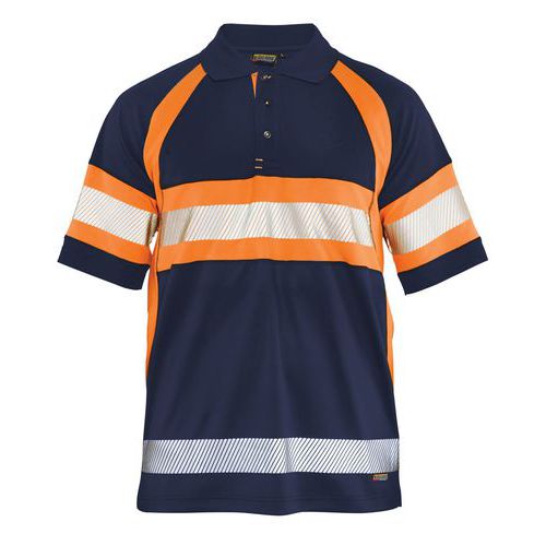 Poloshirt High Vis Klasse 1 UV 3338-knoopsluiting-marineblauw/oranje