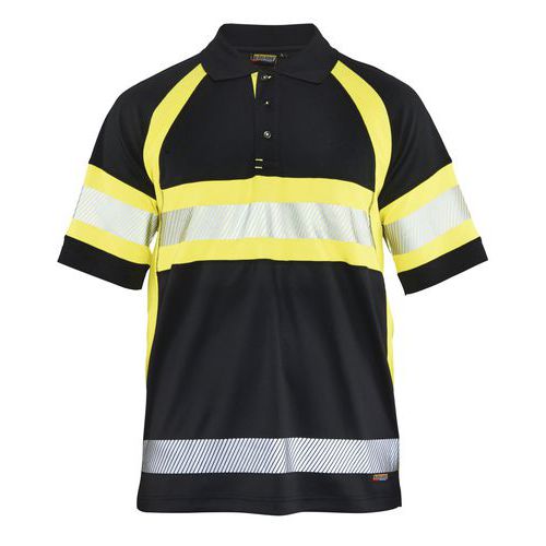 Poloshirt High Vis Klasse 1 UV 3338 - knoopsluiting - zwart/fluo geel