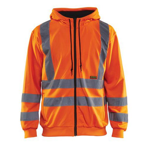 Sweat zippé à capuche haute visibilité orange fluorescent
